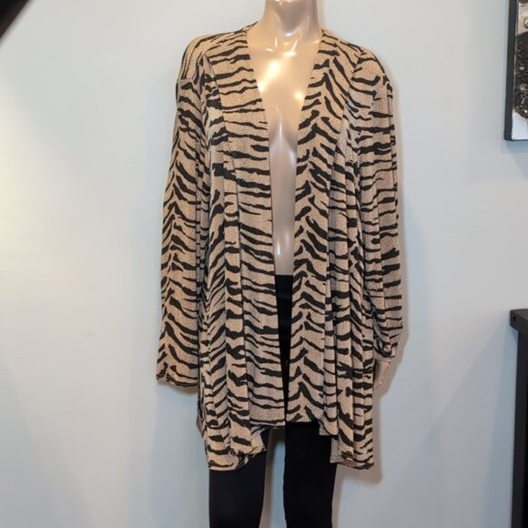 Onyx Nite By Wendye Chaitin Cardigan Sequin Tiger Stripe Print Dressy Tunic - Picture 9 of 9